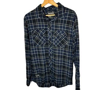 Fox Racing Mens Flannel Shirt Size L Large Blue Black Button Up Long Sleeve